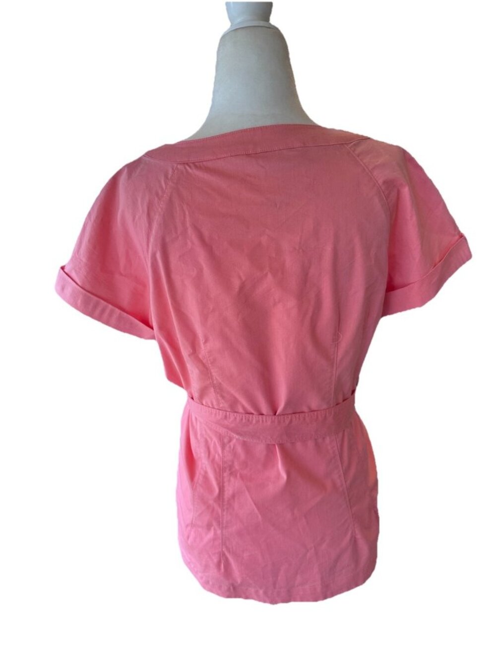 New York & Company Pink Button Up Belted Pleated Sleeve Size M Retro - Picture 4 of 8